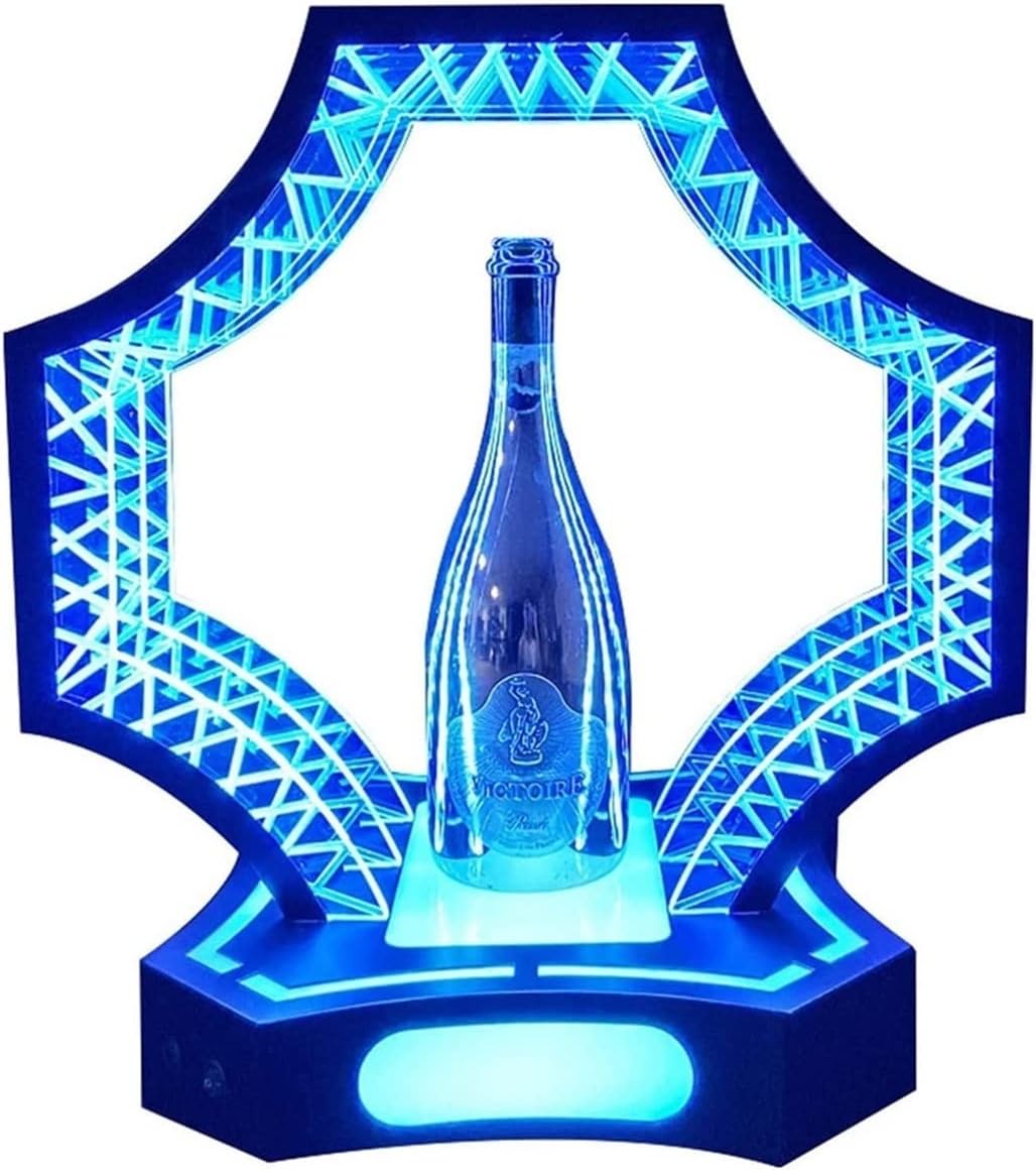 LED Lighted Liquor Shelf Ice Blue Polygon Bottle Display Stand Illuminated Home And