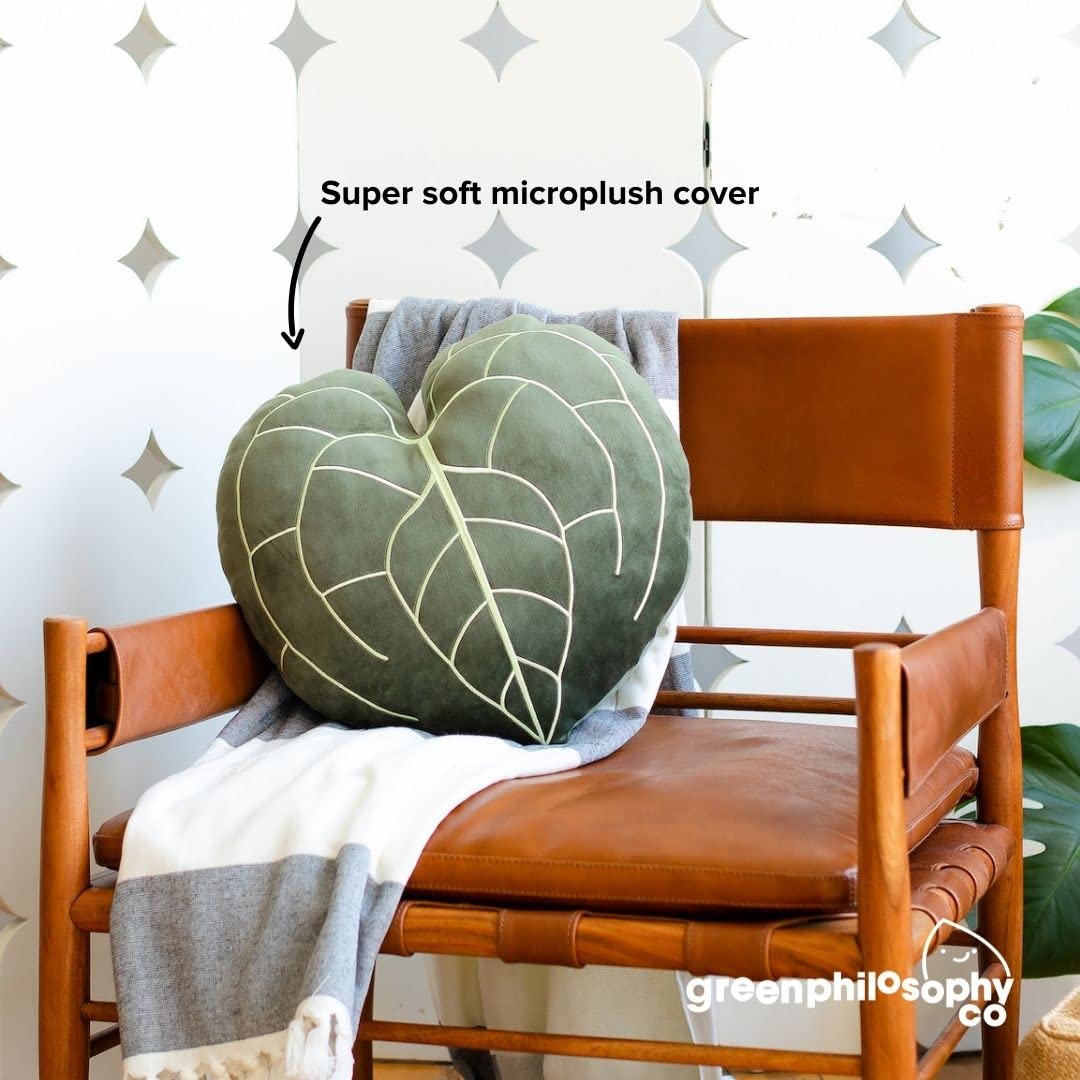 Green Philosophy Co. Plush Succulent Leaf Pillow 3D Accent Anthurium Warocqueanum Plant Throw Pillows for Couch Sofa Living Room Home Decor for Plant & Garden Lovers, Green Thumb Family & Friends: Anthurium Clarinervum - Khaki