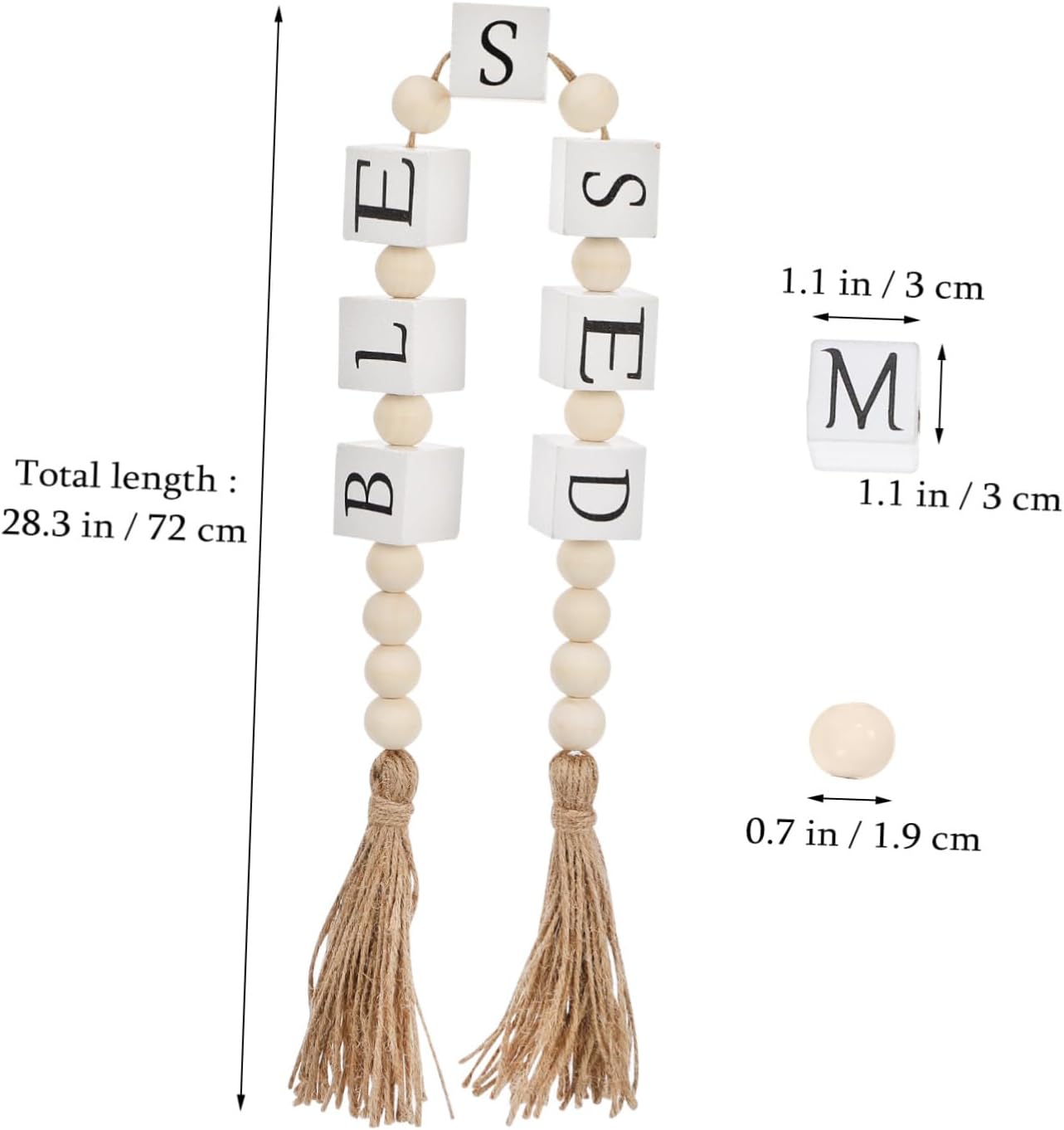 Wood Bead Tassel Garland Natural Decorative Beads for Home Office and Cafe Decor Vintage Style Accents for Tabletop and Shelf Display