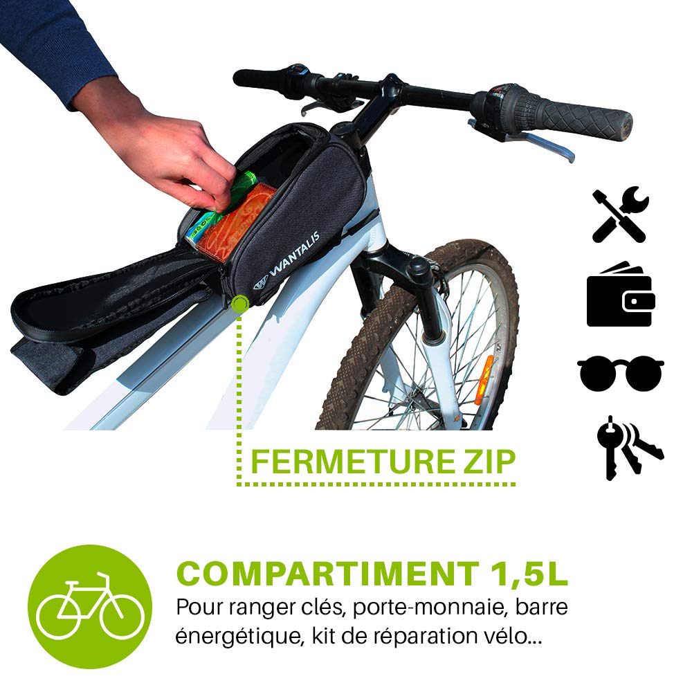Sacoche guidon vélo étanche WANTALIS - Universelle 7L - Noir et gris