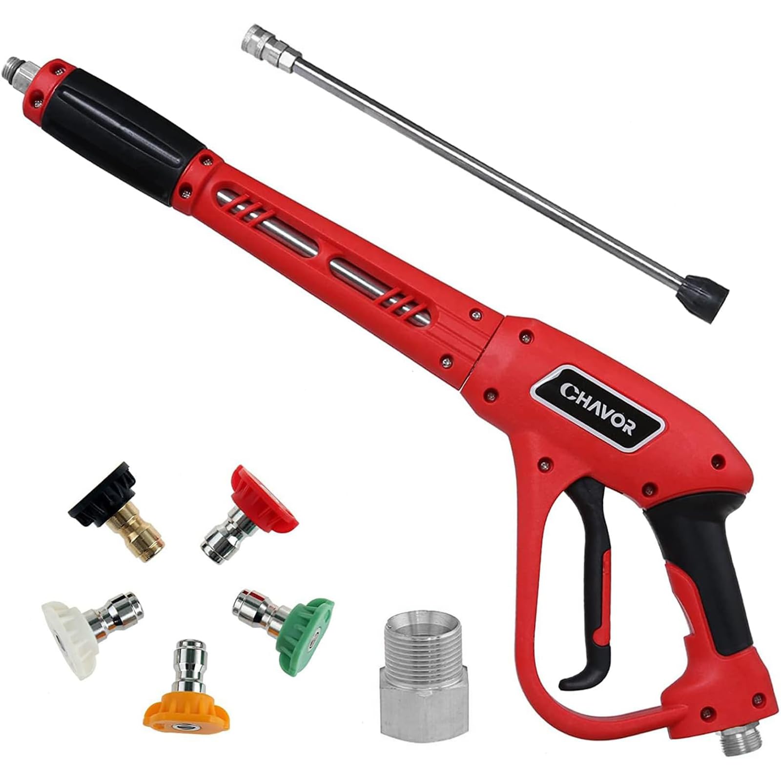 Pistola de lavado a presión con varilla de extensión de repuesto, pistola de lavado eléctrica mejorada con 5 puntas de boquilla de pulverización, accesorio M22, 37 pulgadas, 3000 PSI