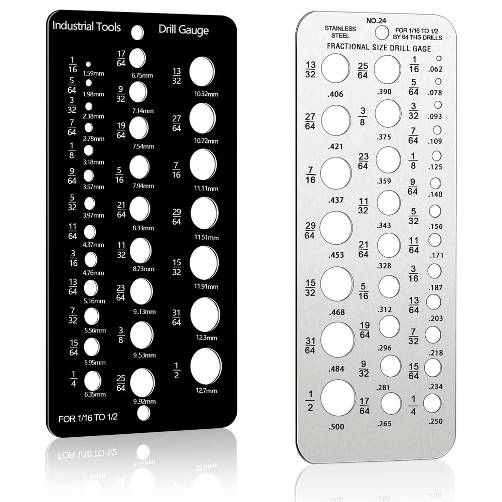 Pasuihcay Drill Bit Gauge Fractional Drill Bit Size Gauge,29-Holes Metric Size Drill Bit Gauge for 1/16 Inch to 1/2 Inch Drill Bit, Black & Silver