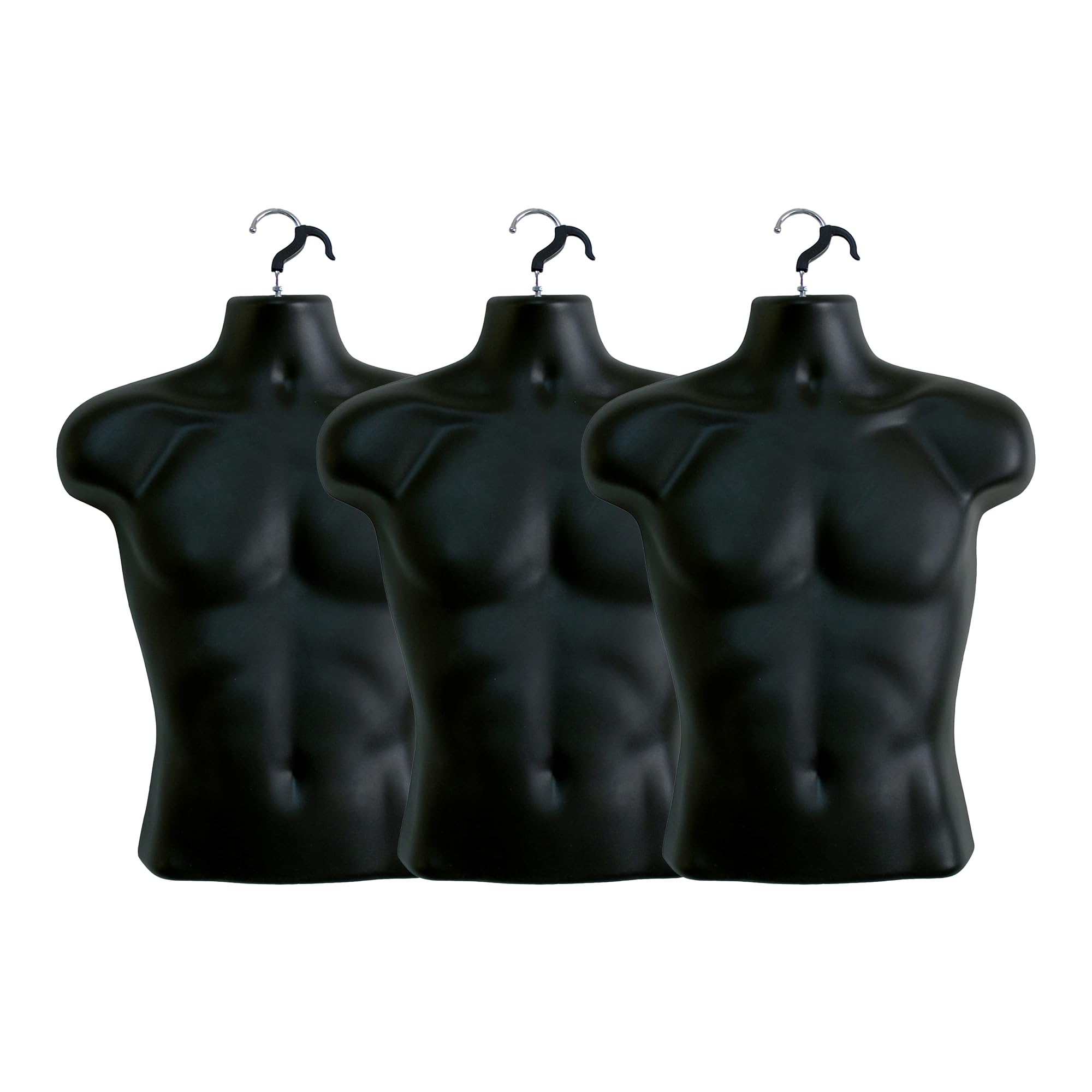 Display Guru Male Hanging Mannequin Half Body Form 3 Quarter Shop Bust Display (Black x3)