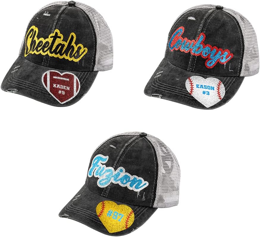 Personalized Sport Ponytail Cap Custom Women Baseball Softball Football Tennis Hats Sport Gifts for Ball Sports Lover Deep Grey