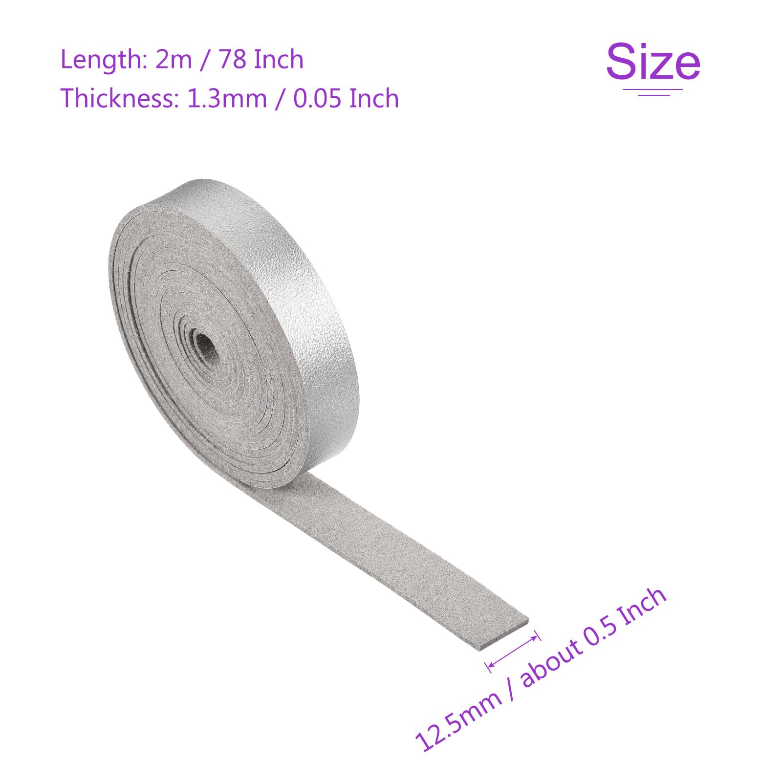 DMiotech Silver Faux Leather Strap 0.5 Inch Wide 78 Inch Long Flat Leather Belt Strip 1.3mm Thick Single Sided Cord for Arts Craft DIY Traction Ropes - Image 3