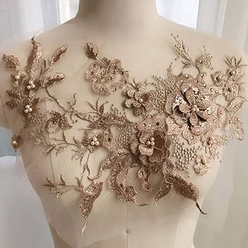 XHXseller Embroidery Applique,Lace Fabric Beaded Flowers,1piece 3D
