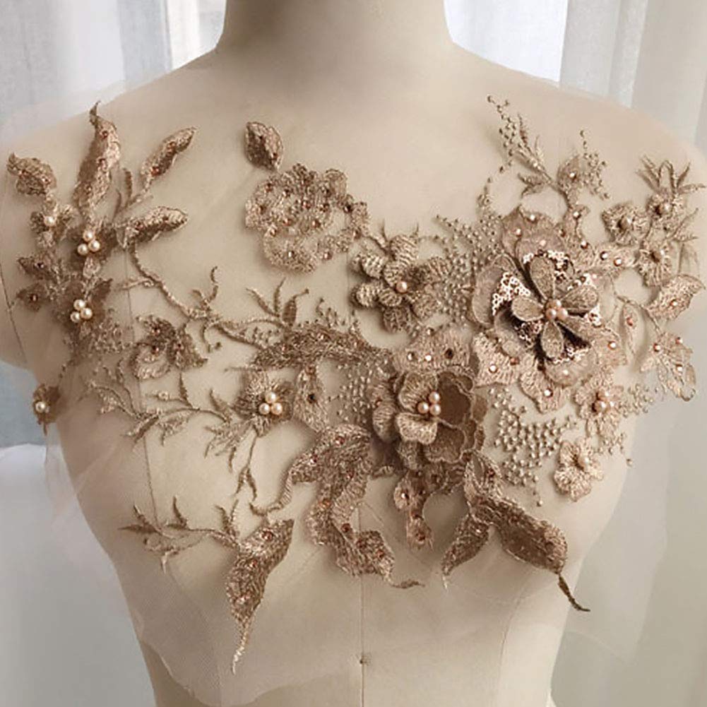 Patch Broderie Dentelle 3D Fleur Avec Perles - Pour Couture, Mariage, Décoration Vêtements - Plusieurs Tailles