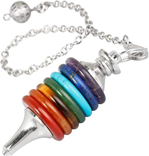 Miniatura 3 de SUNYIK Péndulo de punta de piedra de 7 chakras para sanación de Wicca de radiestesia de Reiki, Piedra Metal, Piedra de 7 chakras