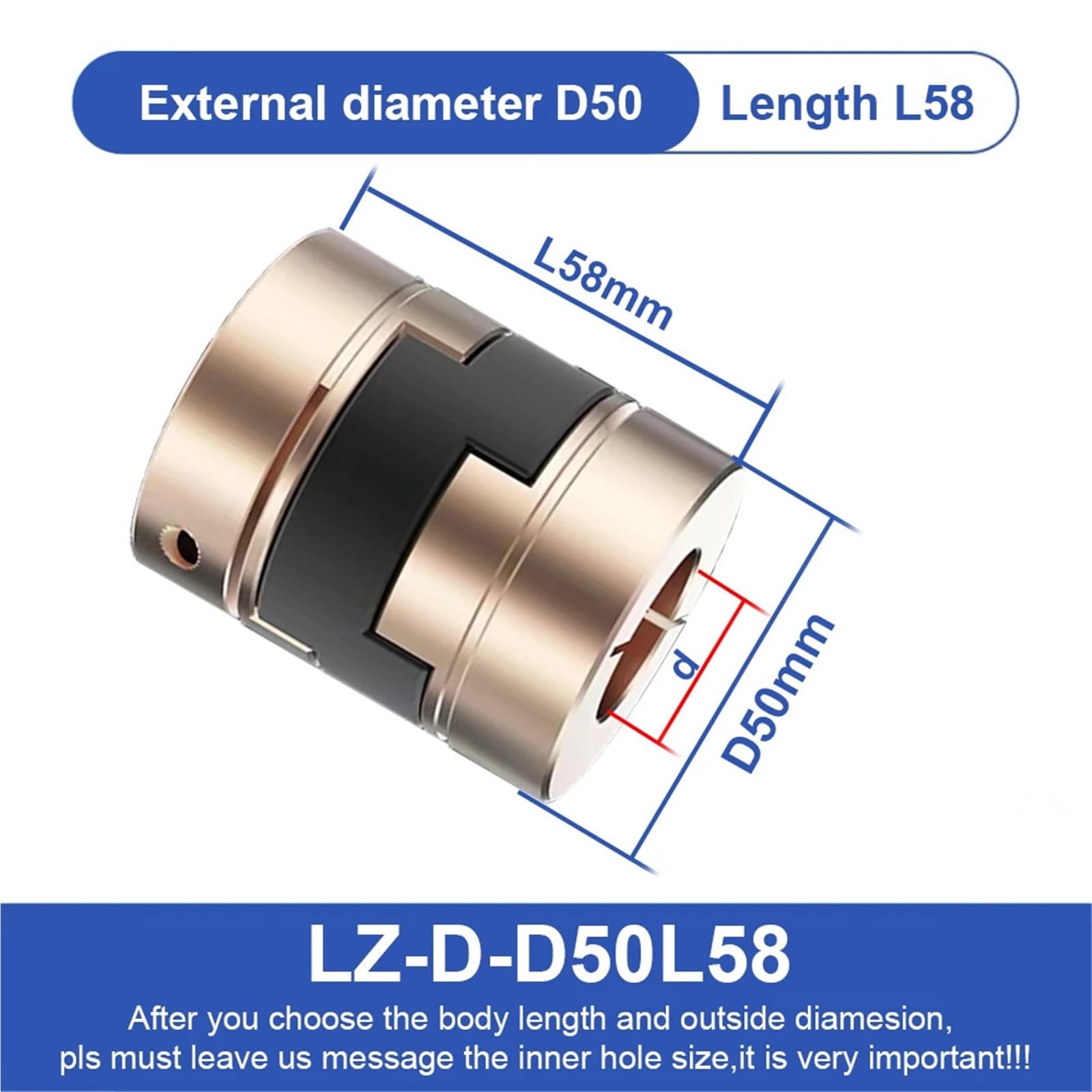 El motor CNC LZ-B-D50L58 conecta el acoplador de eje flexible rígido Acoplamiento Oldham(LZ-B-D50L58 12mm)