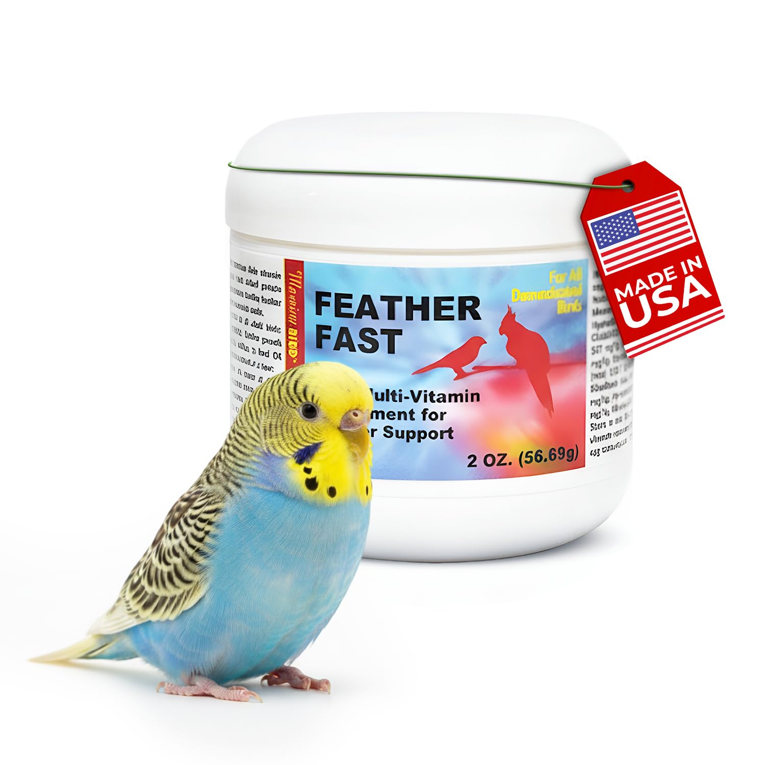 Morning Bird Feather Fast 2 Oz – Multi-Vitamin During Molting Support Supplement for Birds – Amino Acid & Vitamin Powder Formula– Promotes Feather Growth, and Full Plumage for All Adult Birds