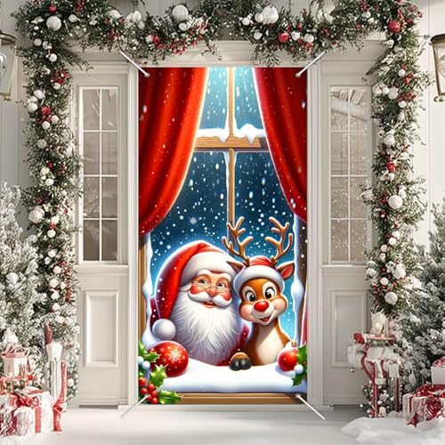 Image of BlissYard Christmas Door Cover Church Santa 35x71 Inch Polyester