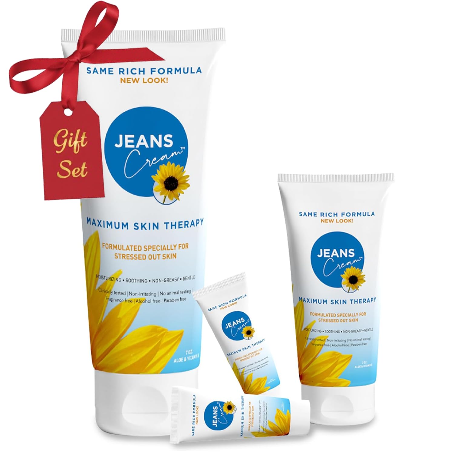 Jeans Cream, Maximum Skin Therapy Radiation Burn Cream, Moisturizing Vitamin E and Aloe Vera Cream for Compromised Skin, Minor Cuts, Sunburn and More, Non-Greasy Formula, Gift Set