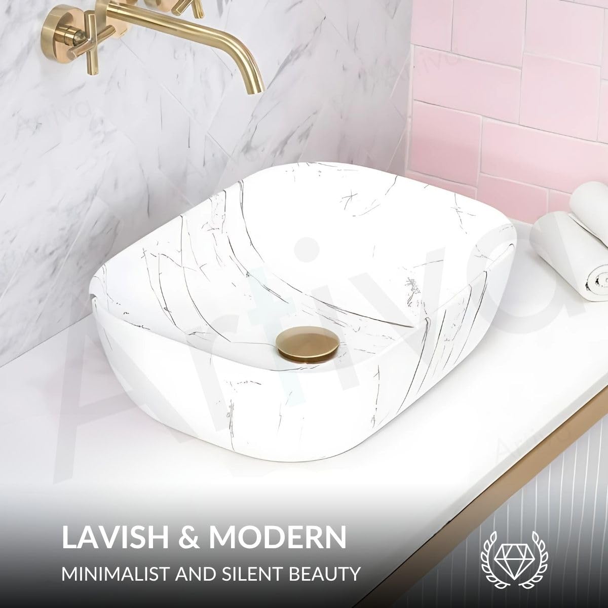 Artiva Small Tabletop Wash Basin For Bathroom/White Ceramic Countertop Sink/Bathroom Basin/Rectangle Vanity Vessel Sink/Glossy Table Top Washbasin For Home, Hotel, Office (Lito White, 10x14 Inch) 2