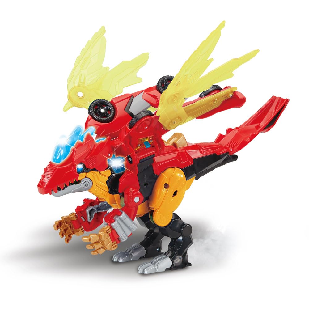 VTech - Switch & Go Dinos Combo Dragorex, Le Méga Dragon 2 en 1 - T-Rex Jouet Voiture de Course Transformable en Dragon Figurine Animé, Sons et Lumières - Cadeau Enfant Dès 4 Ans - Contenu en Français