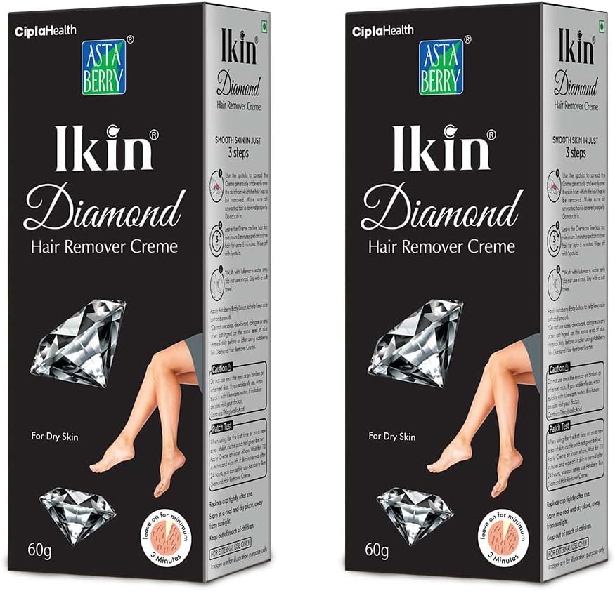 Ikin Diamond Hair Remover Cream For dry Skin - Bikini Hair Removal Cream For Women & Girls |Suitable for Legs, Underarms & Bikini Line (Pack of 2 (60g X 2))