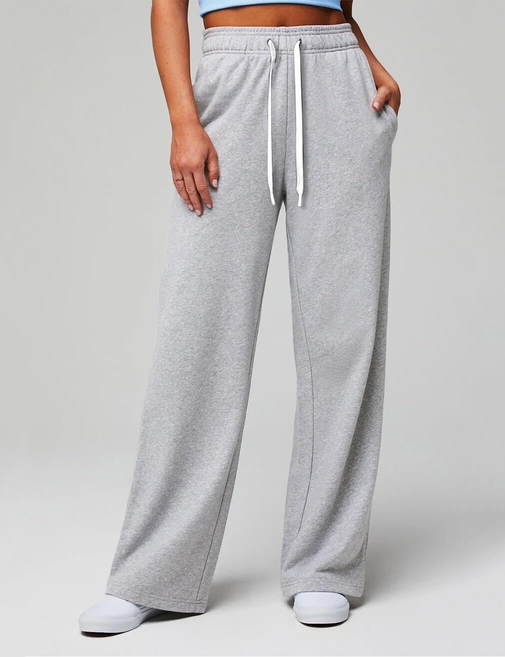 HeSaYep Women's Wide Leg Sweatpants Elastic High Waist Loose Sweat Pants Straight Leg Drawstring Trousers with Pockets - Image 2