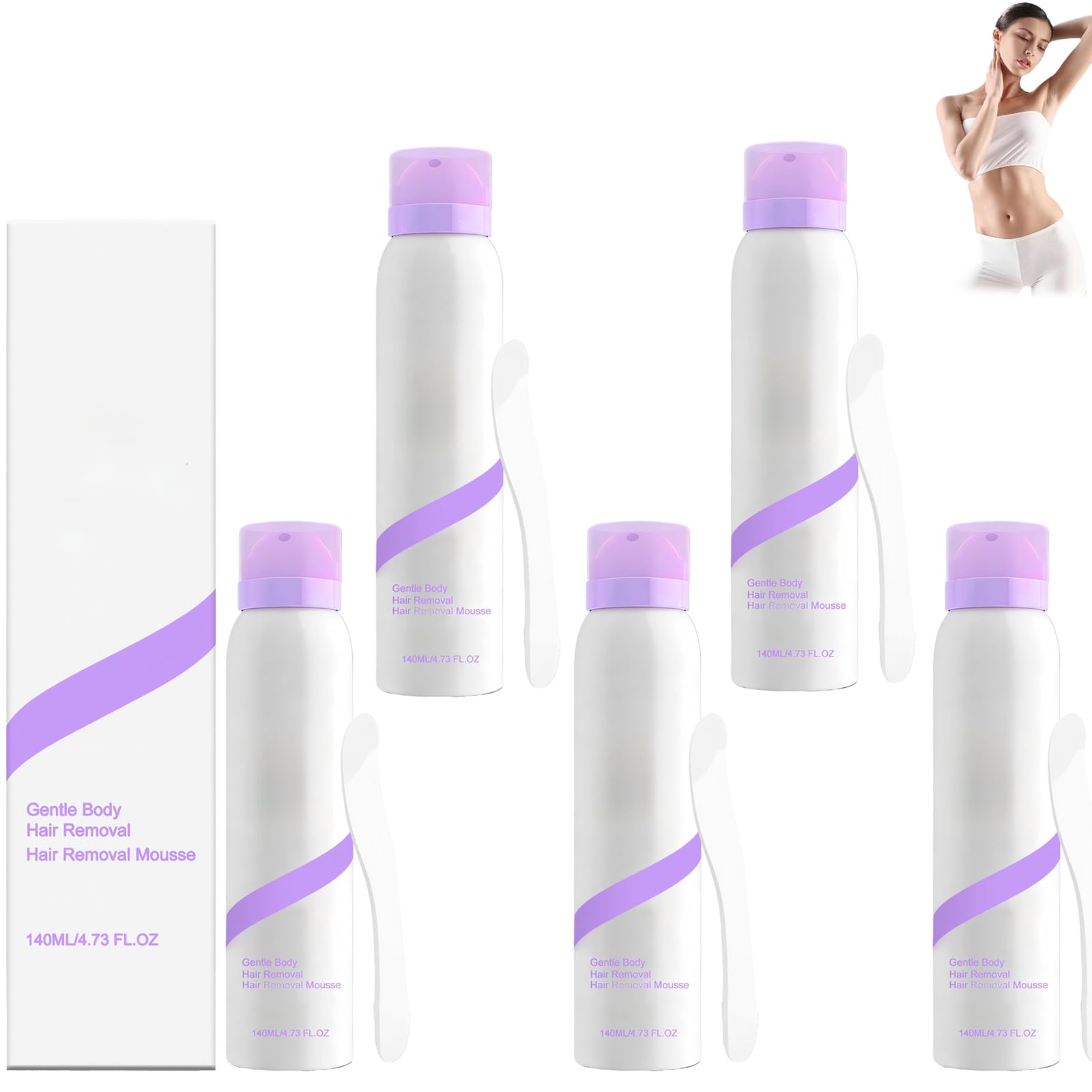 Crema spray depilatoria, delicata e impeccabile, con spatola, veloce ed efficace per la pelle liscia, ideale per donne e uomini con pelle sensibile. (5 pezzi)