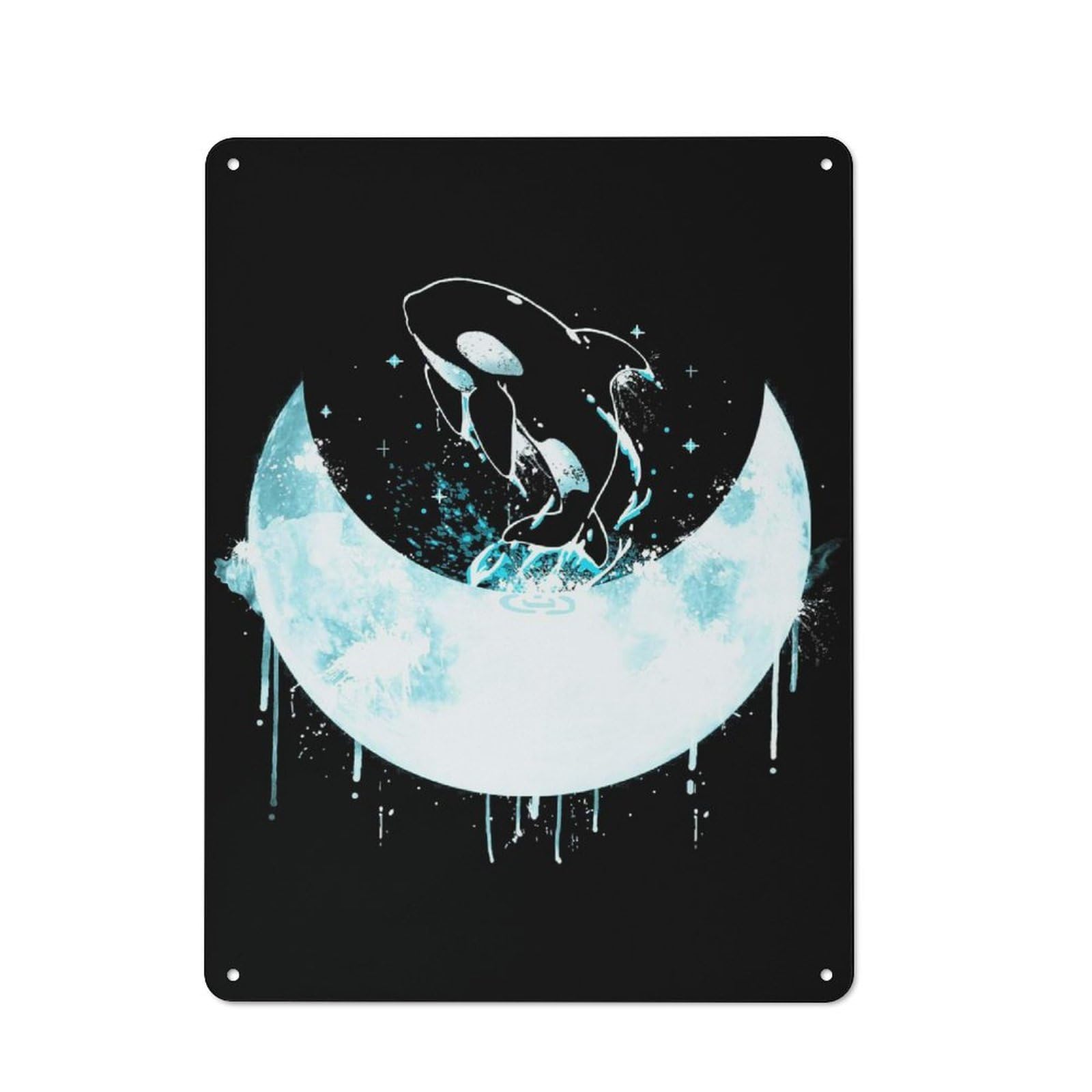 Understated Office Metal Sign 40x30cm Featuring Moon Whale, Study Room Decor for Home Office, Reading Corner Or Bedroom