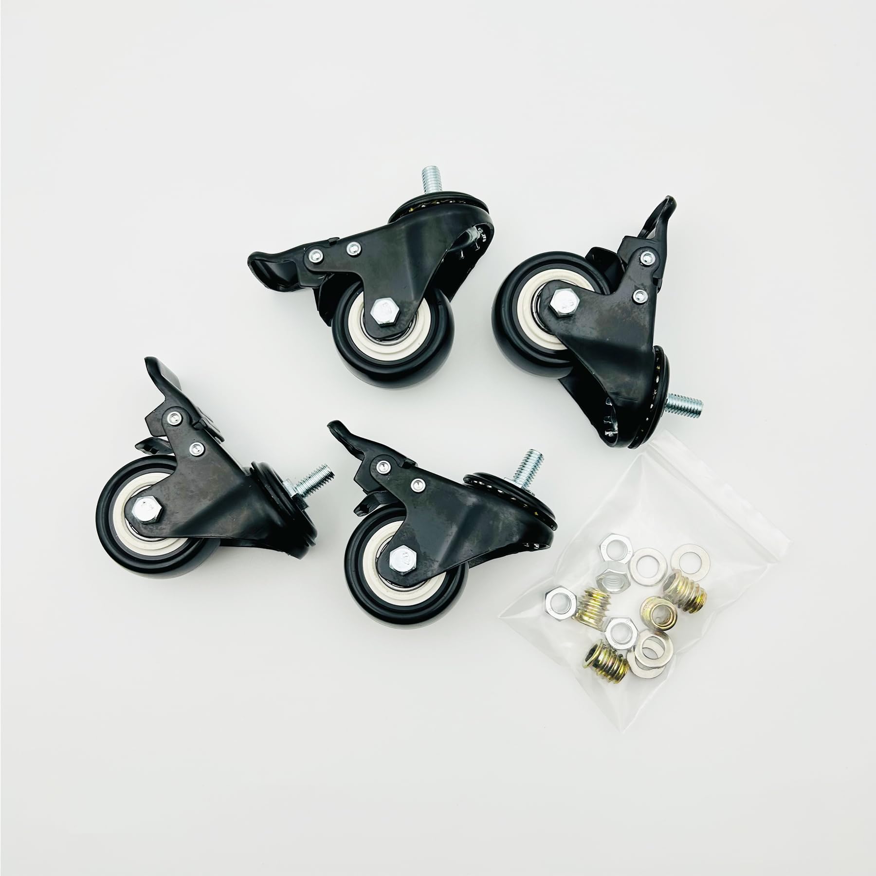 LIKERAINY Swivel 8mm Bolt Threaded Fixing Caster PE Wheels IC4812A with Brake 360 Degree General Purpose Castors Size diameter 50mm Pack of 4 Pieces - Image 4
