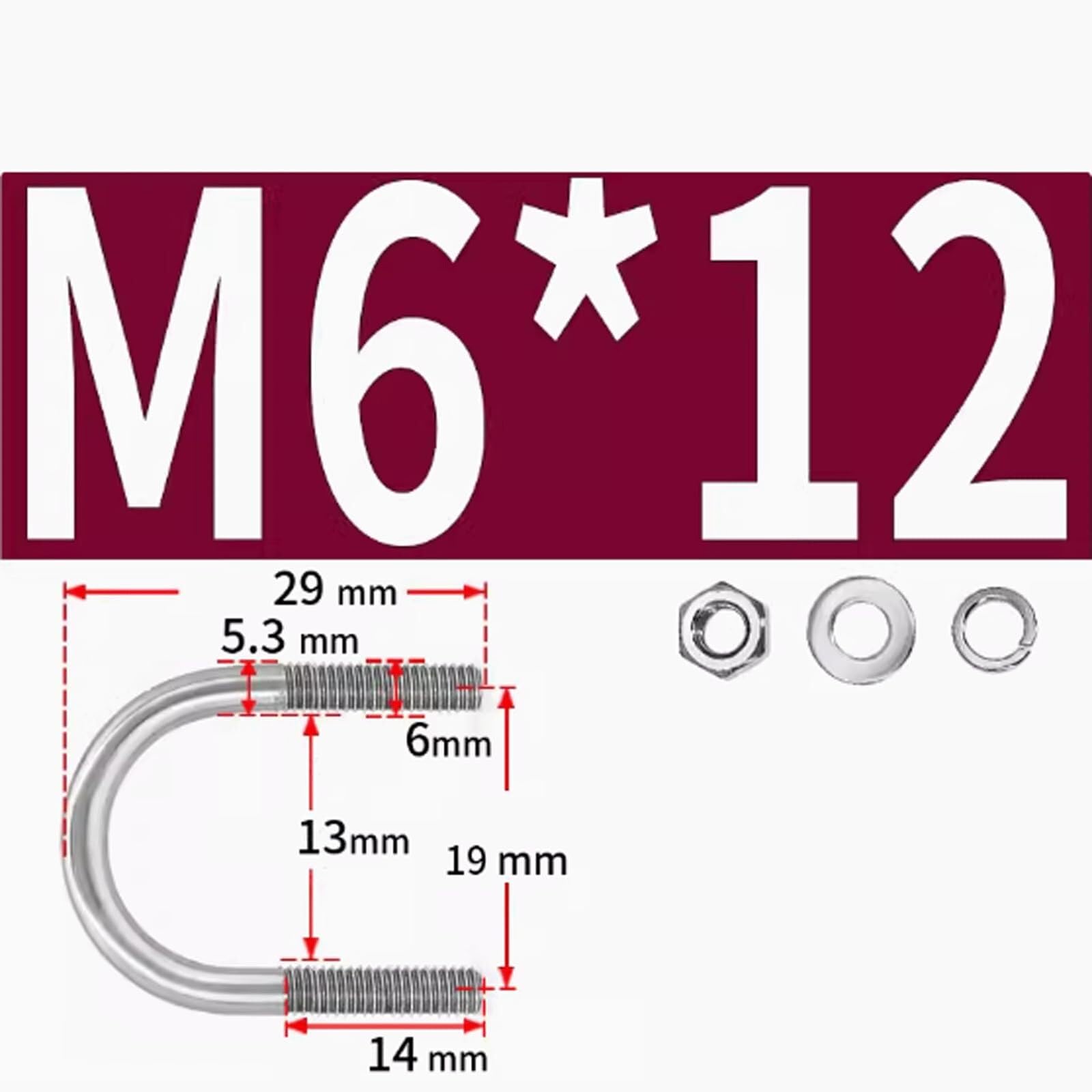 Cavallotti a U M6 (10-55mm) Inox con Dadi e Rondelle - Set da 9