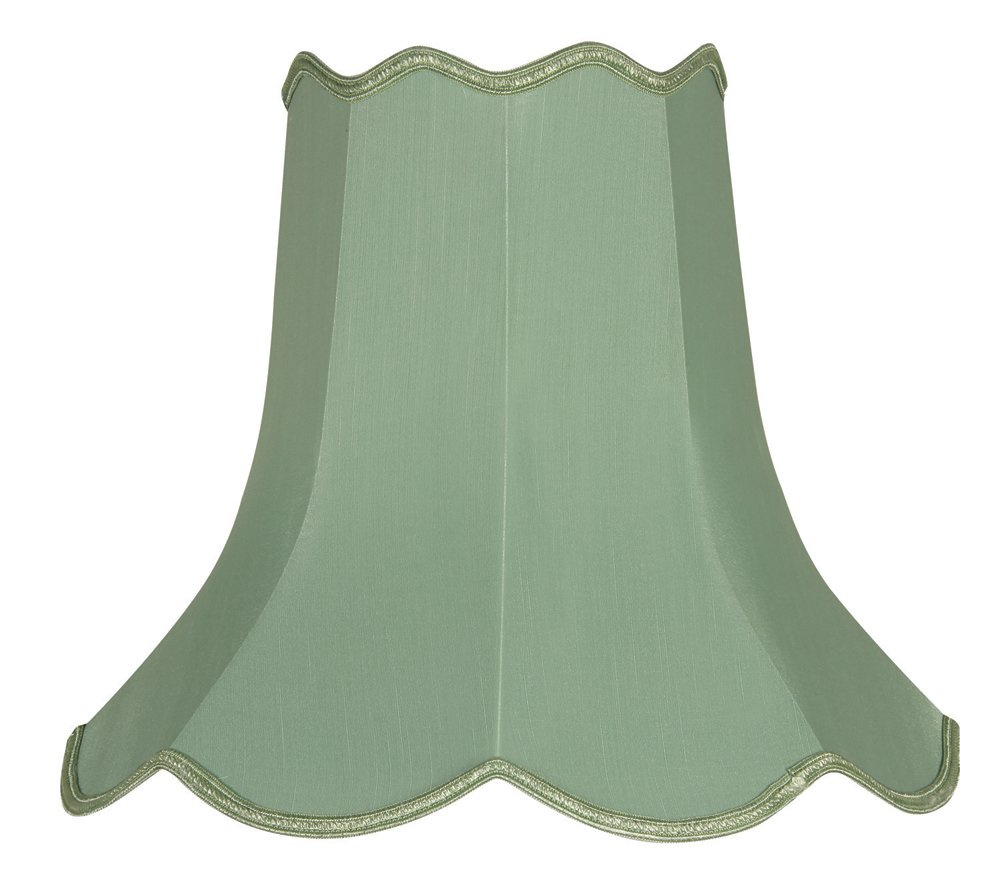 Lampshade Green 15"" Scallopped Sage Faux Silk 375mm Oaks Lighting S701/14 SE