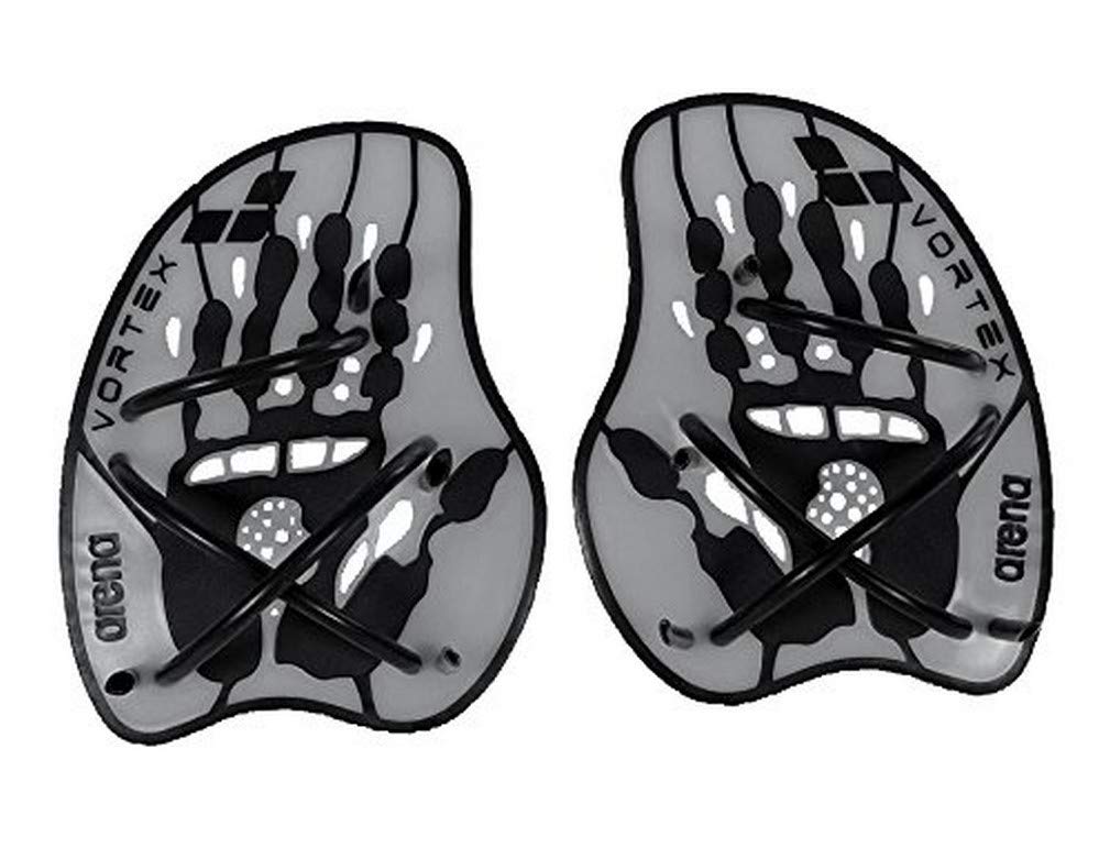 Arena Powerfin - Aletas de Buceo, Negro/Plateado, 41-42 & Vortex Evolution Palas de Mano para Natación, Unisex, Plata (Silver/Black), M