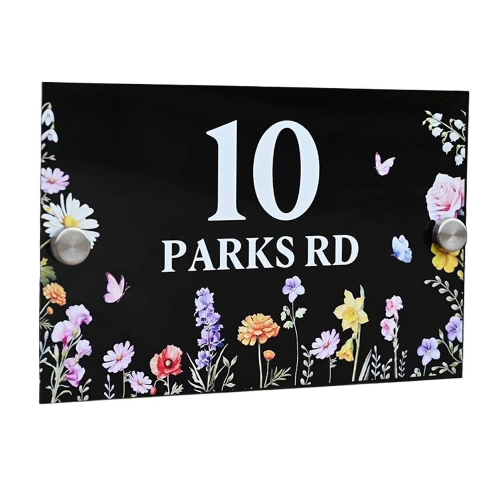 Placa de dirección flores silvestres, cartel acrílico color gris carbón for jardín, número casa moderno, 1 ud(360mm x270mm)