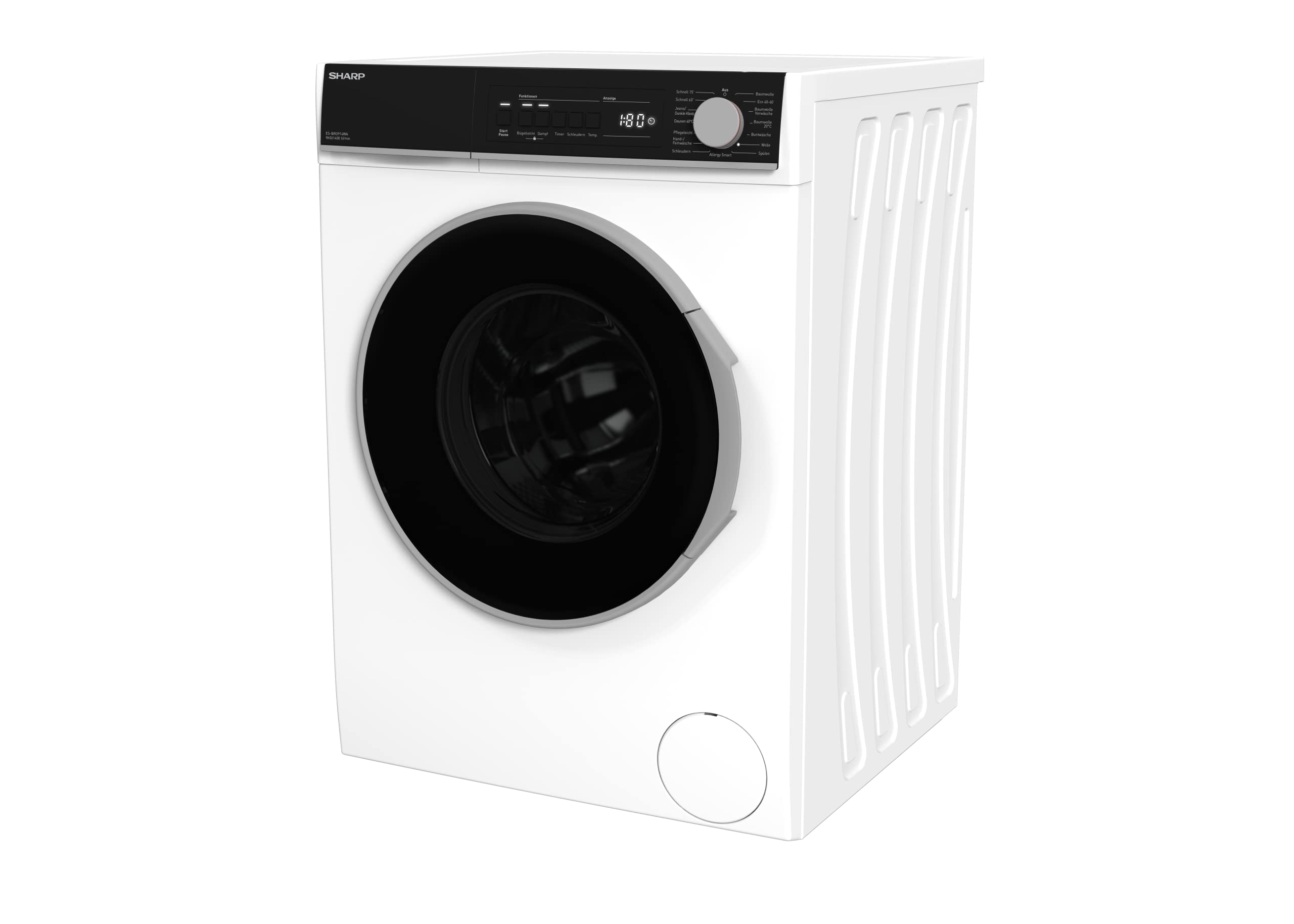 Sharp ES-BRO014WA-DE Waschmaschine Frontlader / 10 kg / 1400 U/min/Adanced Inverter Motor / 15 Programme inkl. 15 min Kurzprogramm und Dampffunktion/AquaStop/Weiß