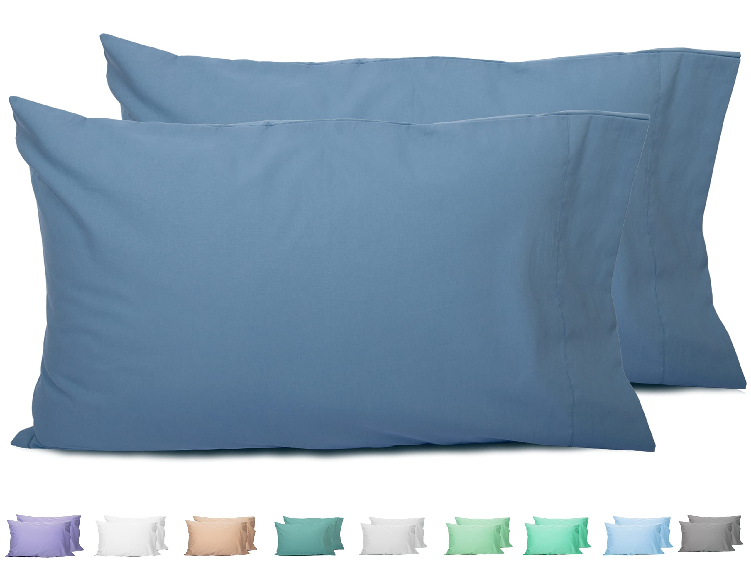 Sunflower King Pillowcases Set of 2, 100% Cotton King Pillow Cases 2, 20×40 inches Copen Blue, Soft and Breathable