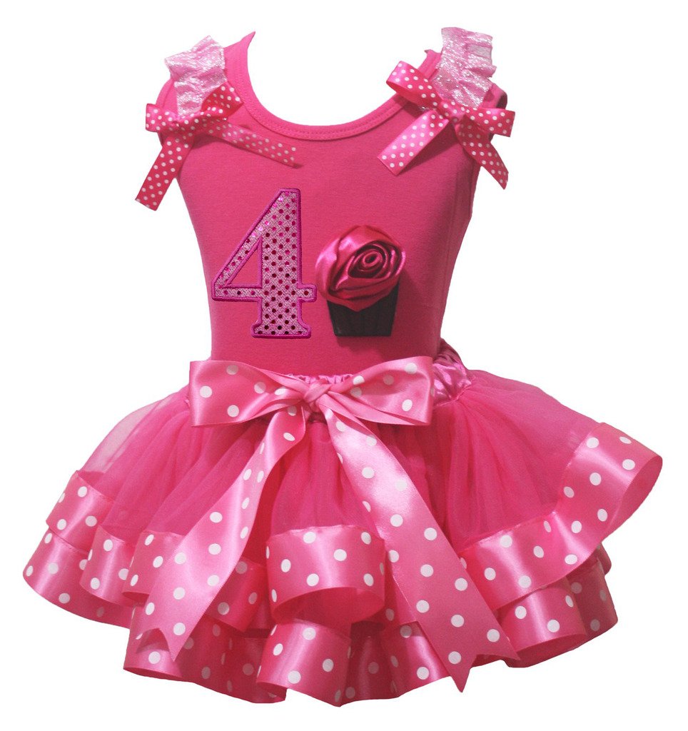 Vestido de cumpleaños 4 años cómodo que evita rozaduras con falda de lunares rosa 2
