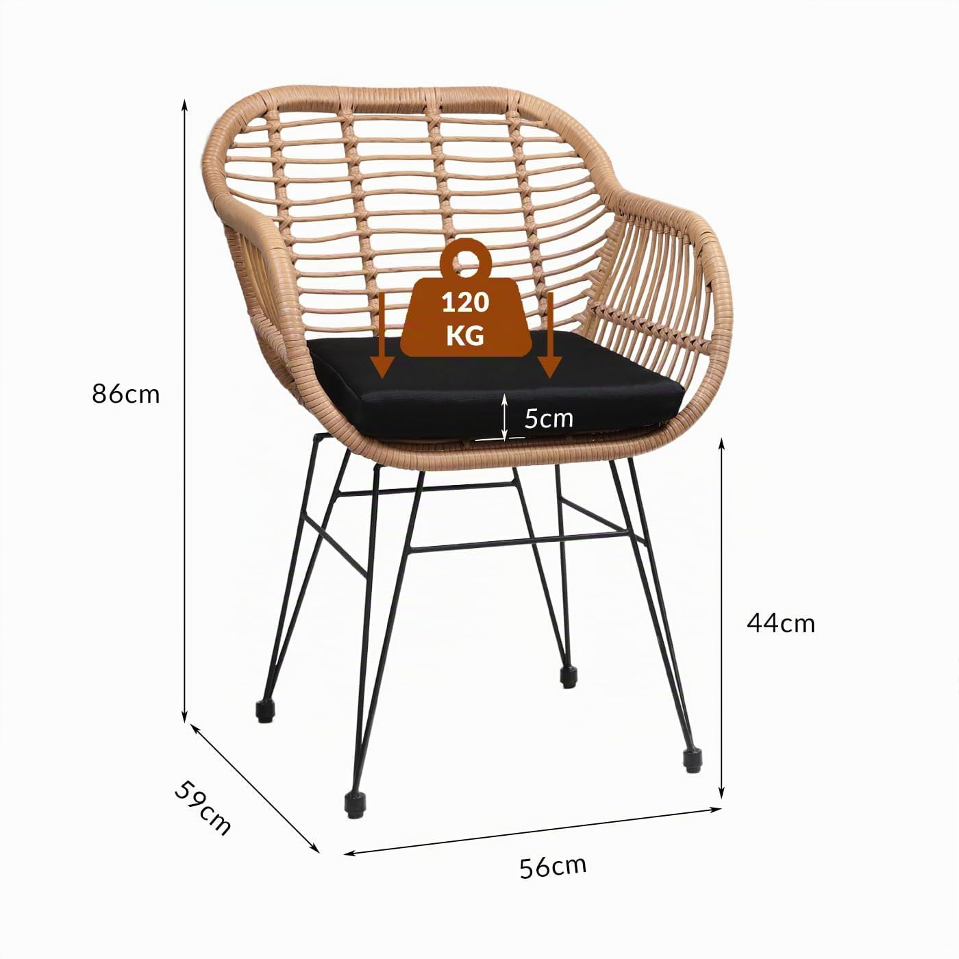 Casaria Set 2pz Poltrone Bali Effetto Vimini Sedie da Giardino con Cuscino e Braccioli Mobili da Esterno