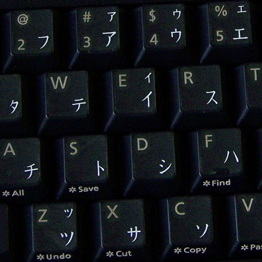 JAPANESE KATAKANA KEYBOARD LABELS LAYOUT ON TRANSPARENT BACKGROUND WITH BLUE, RED, WHITE OR