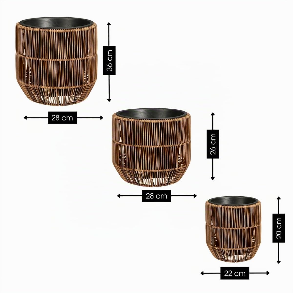MICA Decorations Peta Blumentöpfe – Set von 3 – Pflanzentopf für Blumen und Außenpflanzen – Für den Außenbereich – Dunkelbraun
