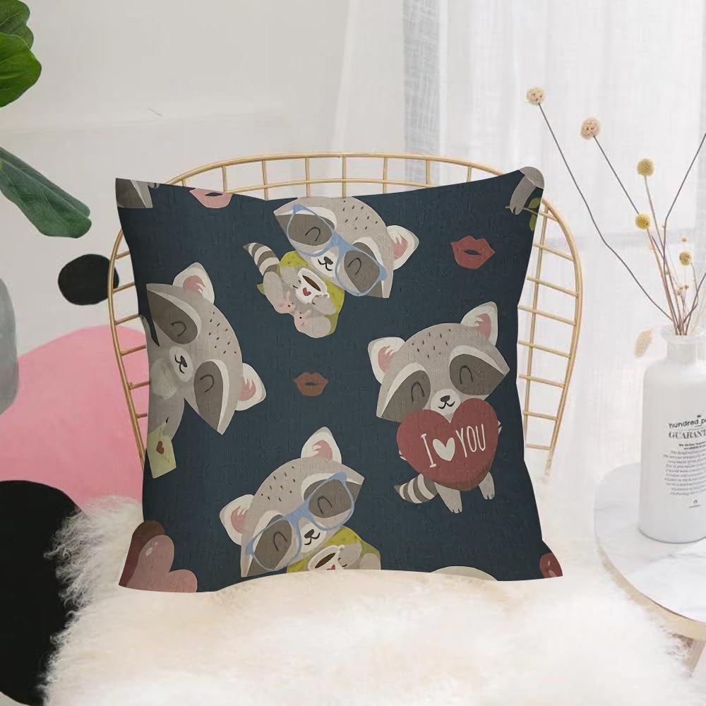 HYOSXW Cushion Cover,Throw Pillow Case Home Decorative for Living Room Bedroom Sofa Chair 16X16 Inch,Raccoon, a cute and loving pet motif, with a blue background,Pillowcase 40X40cm