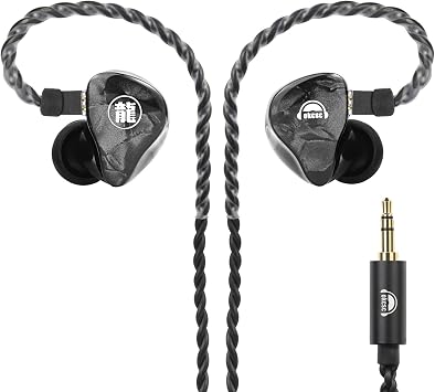okcsc ELONGZ HiFi High-Fidelity Headphones,10.2mm Dual-Magnet Dynamic Driver,0.78mm Detachable Cable,Black-Silver Dragon Scale Finish,106dB Sensitivity,Low Distortion <0.5%,Extra Eartips,Black