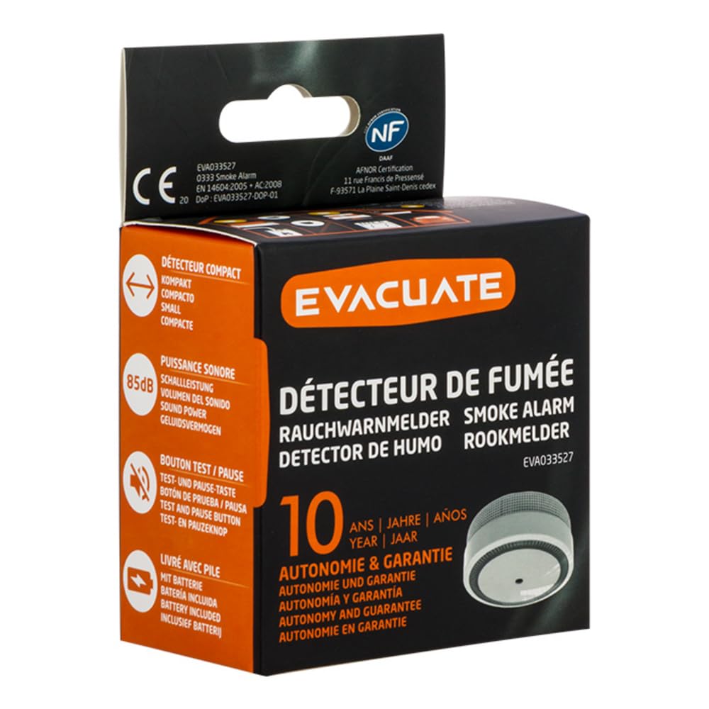 EVACUATE - Lot de 10 Détecteurs De Fumée NF Autonomie 10 Ans