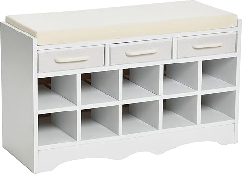 Miniatura 12 de Household Essentials Banco de zapatos de entrada con 10 cubículos, acabado de roble costero, estándar Acabado en roble costero,Acabado de madera de