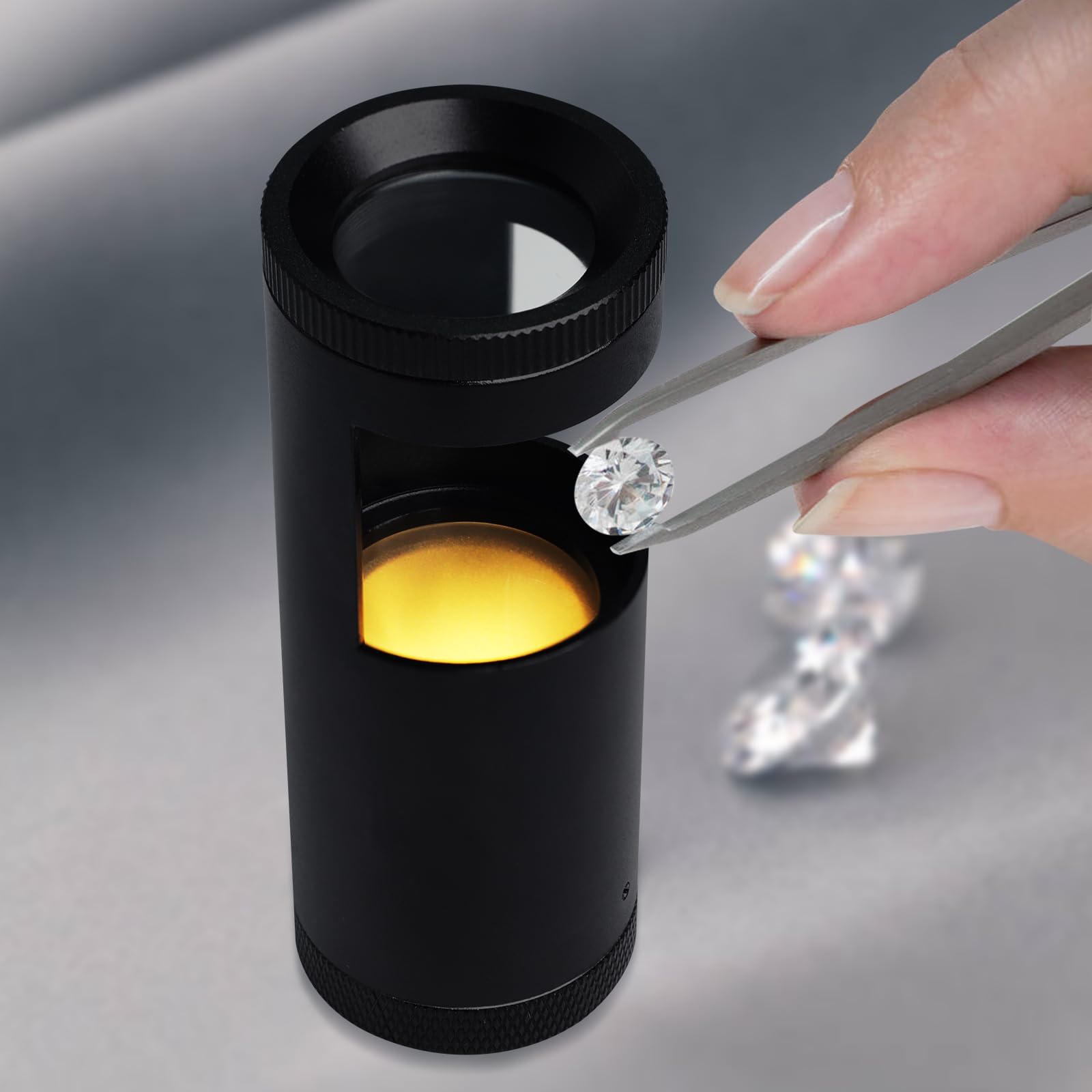 Portable Polariscope, Professional Handheld Polariscope Dual Lens Optical Glass 93mm Length with Built-in LED Light Durable Aluminum Body for Jeweler, Jewelry Tools, Gemstones, Gemologist, etc.