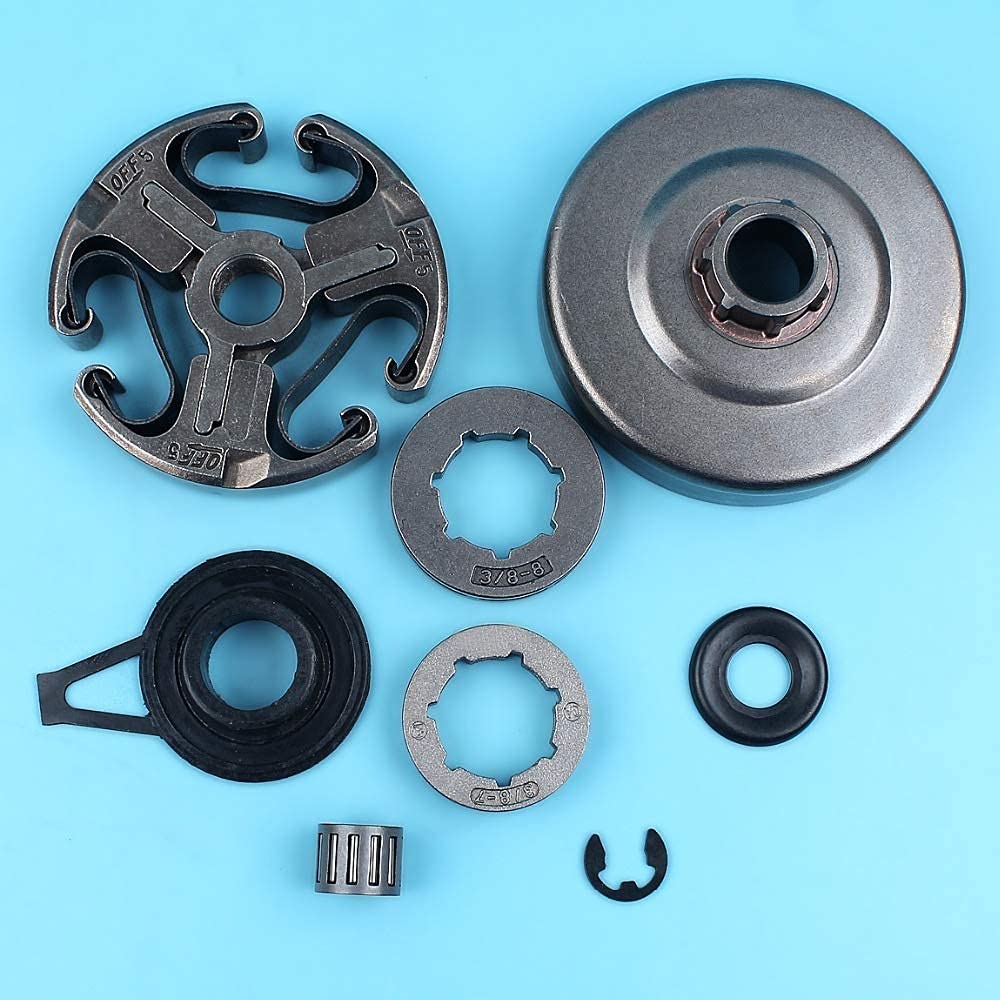 Kit de Tambor de Embrague de Rueda Dentada de llanta de 3/8 "7T 8T Compatible con Motosierra Husqvarna 365372 372XP 371362 con Clip de arandela de cojinete de Aguja de Engranaje helicoidal