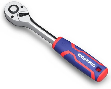 WORKPRO 1/4-Inch Drive Ratchet Wrench, 72-Tooth Reversible Ratchet, Quick-Release 1/4 Drive Ratchet Handle, CR40 Steel Socket Wrench with CR-MO Head, Chrome Plated Finish