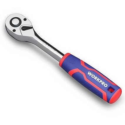 WORKPRO 1/4-Inch Drive Ratchet Wrench, 72-Tooth Reversible Ratchet, Quick-Release 1/4 Drive Ratchet Handle, CR40 Steel Socket Wrench with CR-MO Head, Chrome Plated Finish