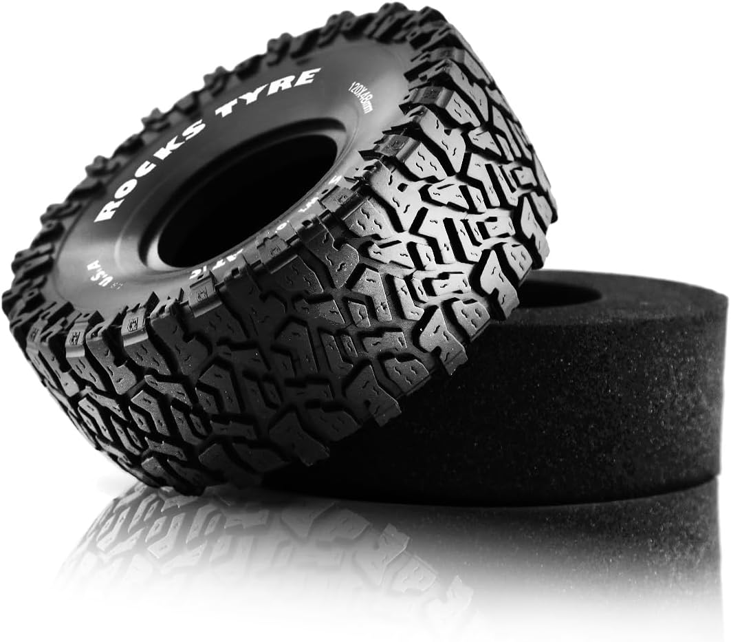 REDSPIDER 1.9'' Crawler Mud Tires for 1/10 RC Rock Crawler, Soft Sticky Rubber Off Road Tires, Compatible with SCX10 SCX10 II AX10 TRX4, High Traction for Rock Sand Mud Terrain
