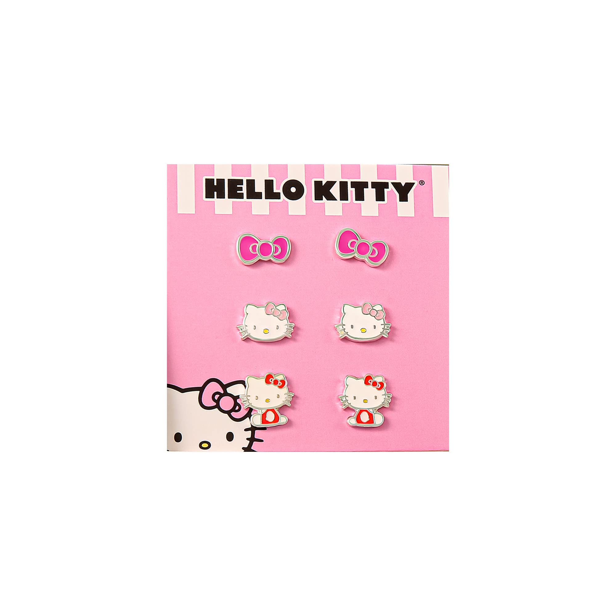 Hello Kitty Silver Plated Stud Earrings Set, 3 Pairs