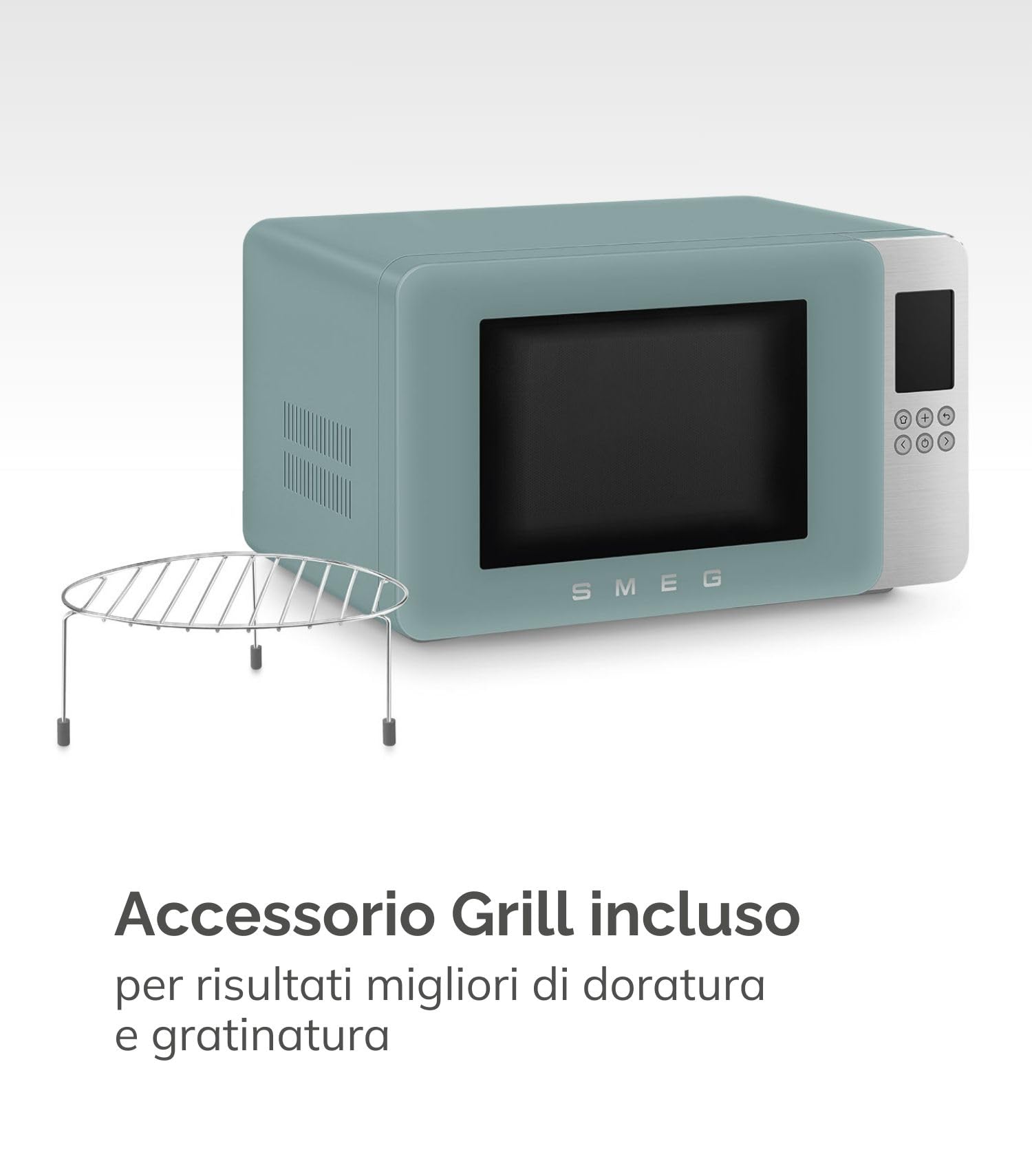 Smeg, Forno a Microonde con Grill MOC01SBMEU, 4 Funzioni e 18 Programmi Automatici, Tecnologia Inverter, Sistema di Chiusura Soft Close, Accessorio Griglia Incluso, 1900 W, Blu Tempesta Opaco