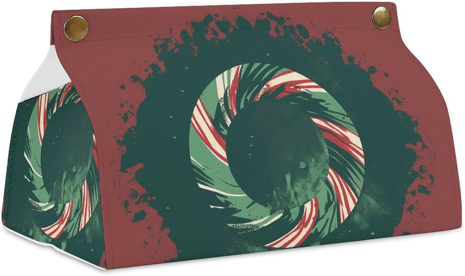 Tissue Box Holder Tissue Box Cover Candy Canes in A Circle Printed Leather Tissue Box for Toilet Tank Bedside Table Office Car