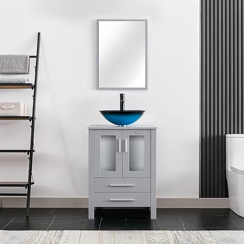 Miniatura 80 de eclife - Lavabo de baño de 24.0 pulgadas con encimera, gabineta de estilo contemporáneo Turquesa Cuadro