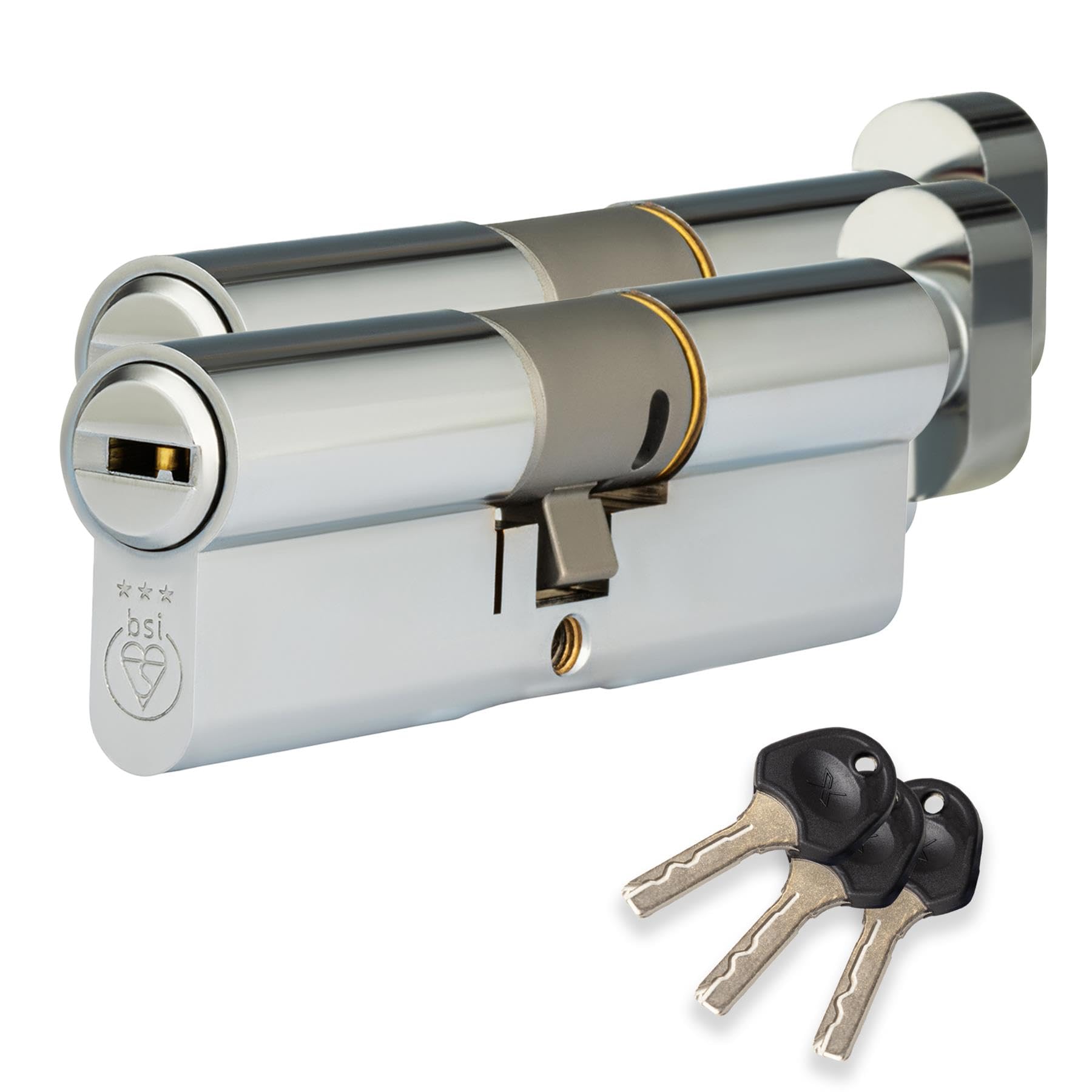 Xfort Polished Chrome Colossus 3 Star Kitemarked Keyed Alike Thumb Turn Euro Cylinder Lock 35Ex/35T (70Mm), British Standard Ts007 Anti-Snap Barrel Lock, Upvc Door Lock.