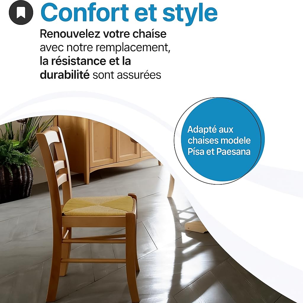 Tomaino - Assise de Chaise en Paille 37x37 Fonds de Remplacement puor Chaise Paille Élégance et Confort - Modèle Pise