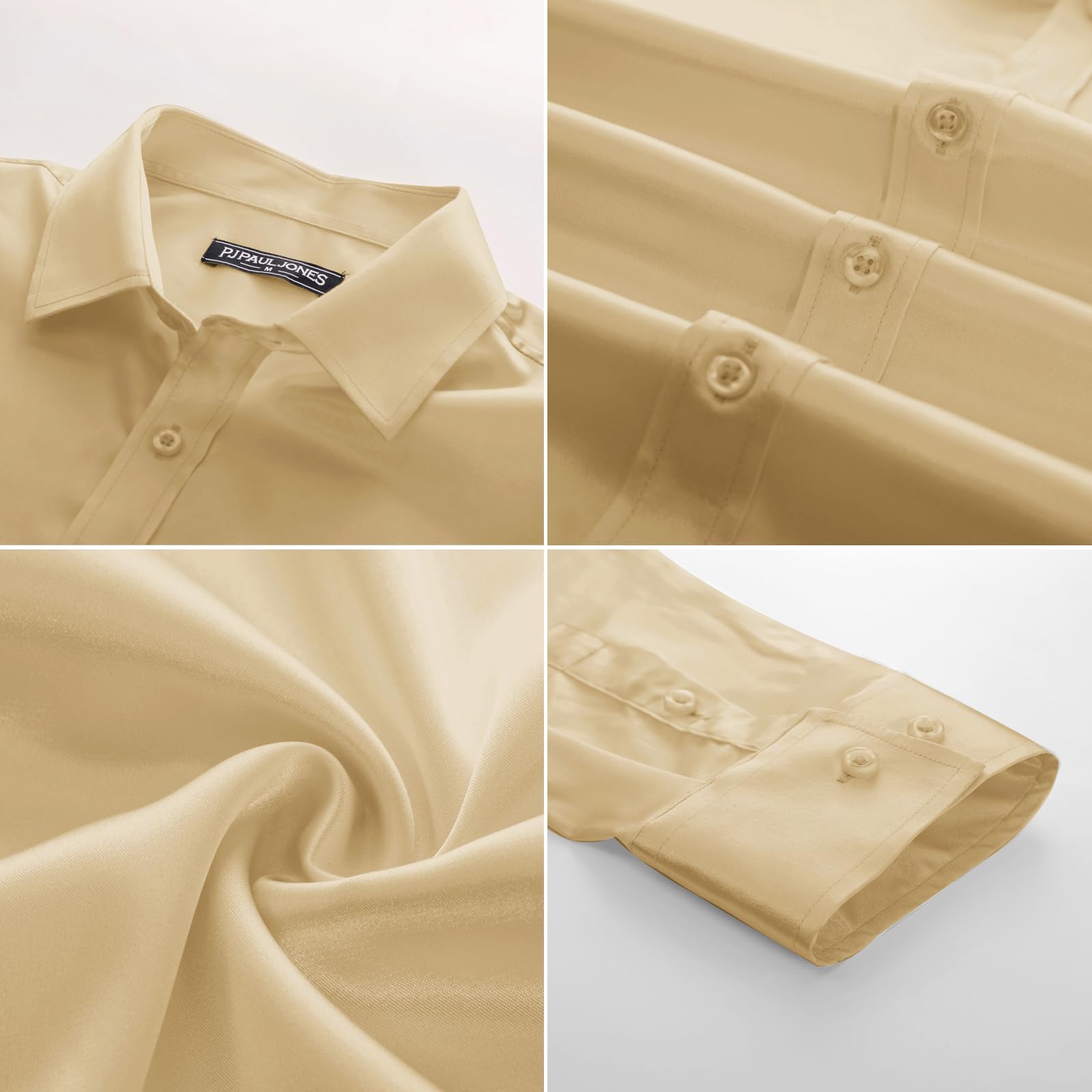 PaulJones Camisa de negocios para hombre, manga larga, sin planchado, satén, fiesta, boda, camisa con pajarita a juego | Camisas de esmoquin de seda para hombre, camisas de lujo con botones para boda, fiesta, discoteca, graduación, lentejuelas