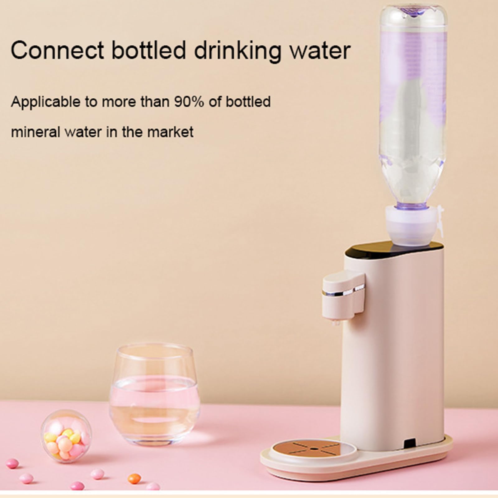 Mini-Wasserspender, elektrischer Durchlauferhitzer, Flaschen-Wärmewasserpumpe, tragbar, 3 s, schnelle Heizung, für Reisen und Zuhause,White